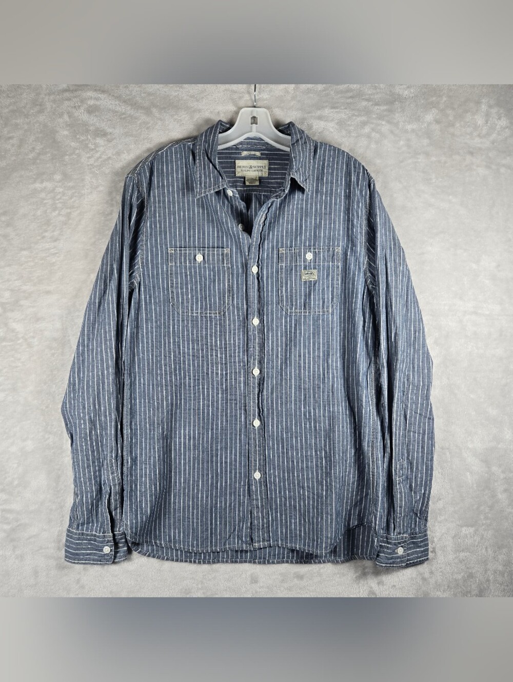 Denim Supply Ralph Lauren Work Shirt Men Large Blue Chambray Button Down Slim
